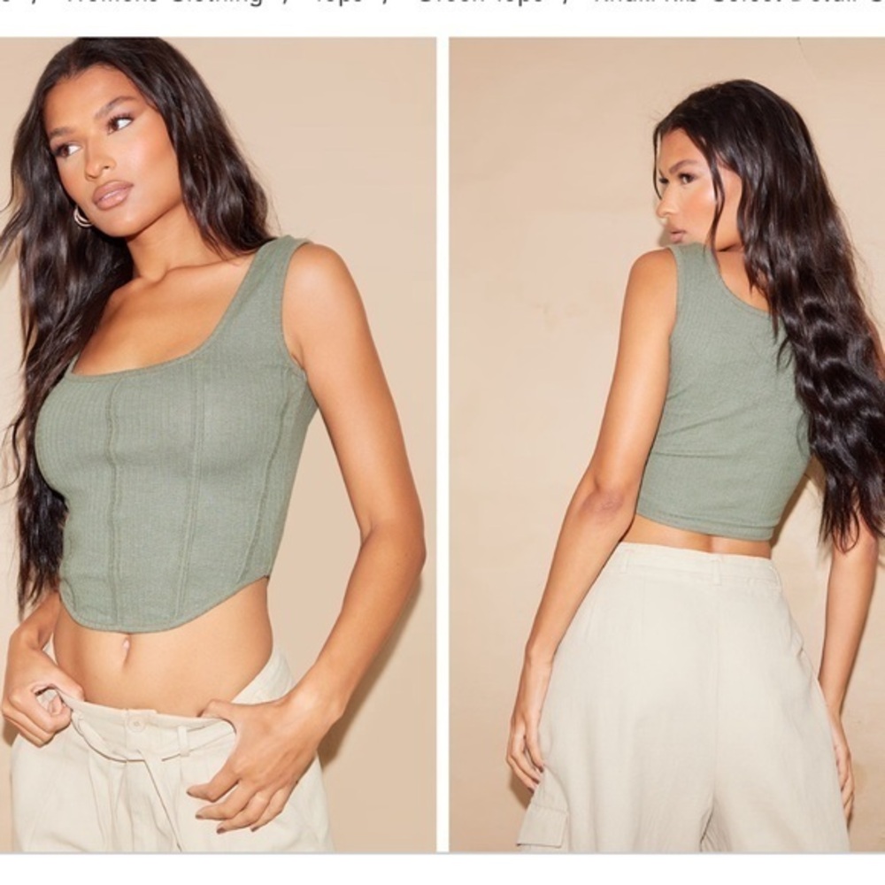 Pretty Little Thing‎ Women's Crop Corset Style Tank Top Size 8 Khaki